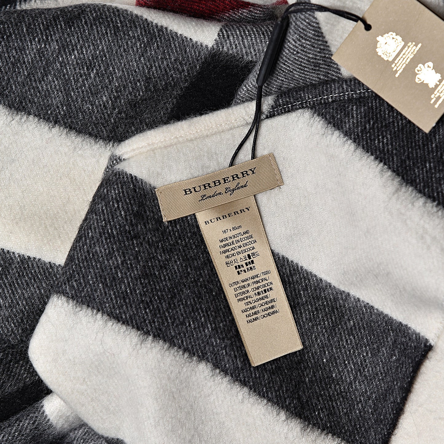 Cashmere Half Mega Check Bandana Scarf Natural White
