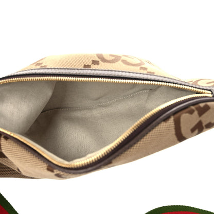 Gucci Monogram Jumbo GG Textured Dollar Calfskin Web Belt Bag Camel Ebony New Acero 6 of 7
