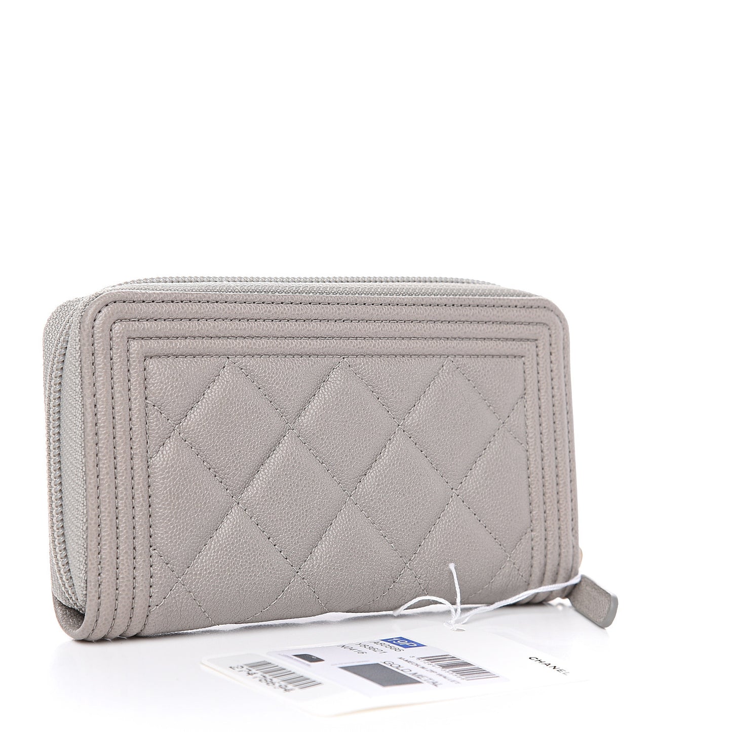 Caviar Quilted Boy Small Zip Around Wallet Grey