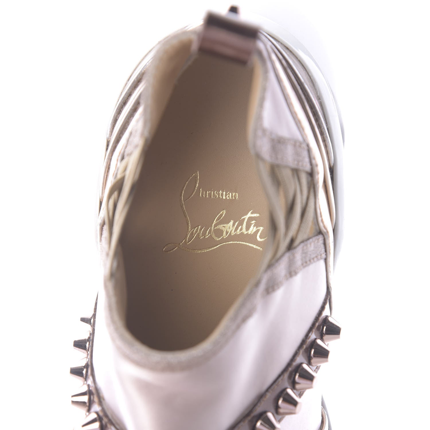 Christian Louboutin Satin Metallic Calfskin Glitter Specchio Studded 123 Run Flat Sneakers 37 Nude 8 of 10