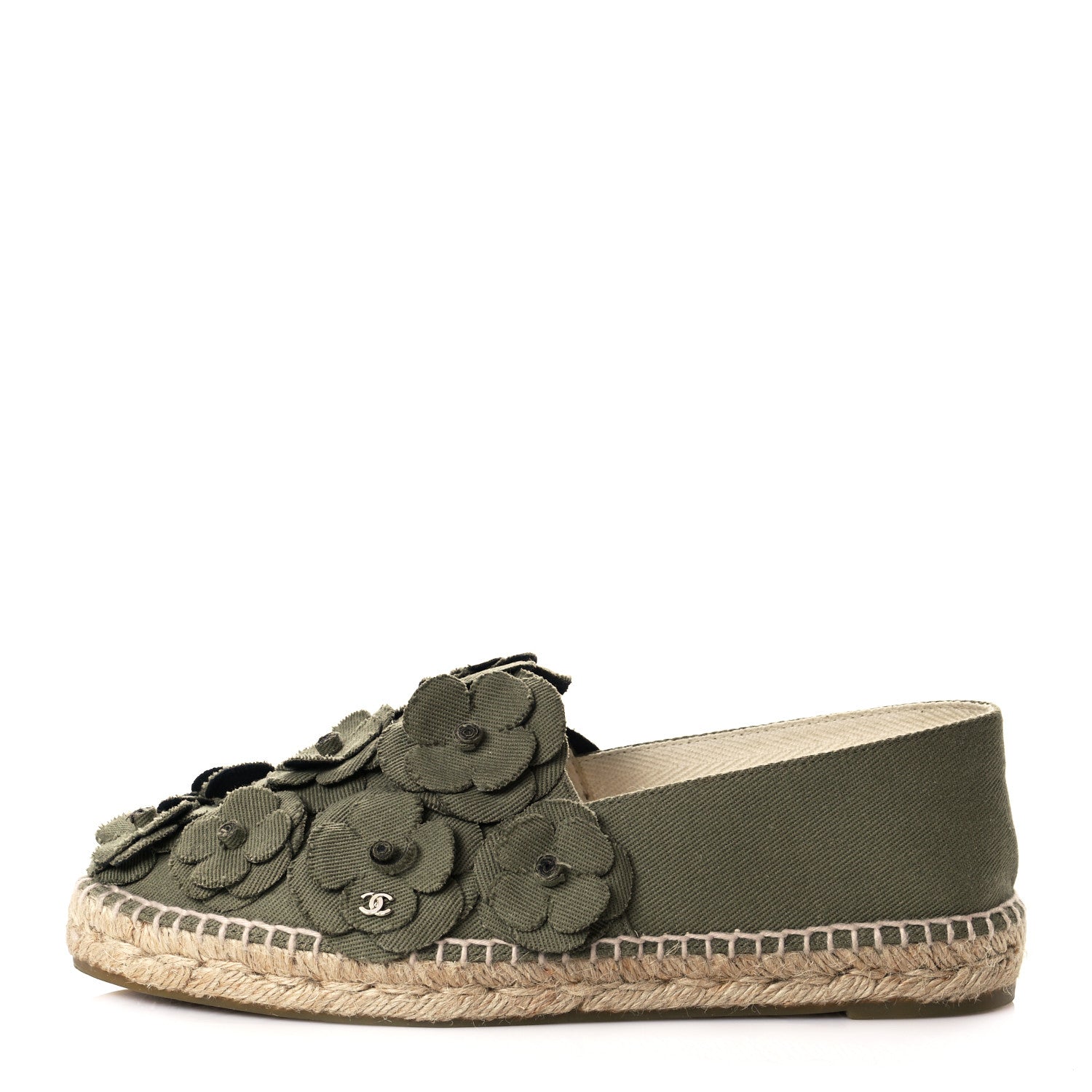 Chanel Fabric Camellia CC Espadrilles 40 Khaki 1 of 9