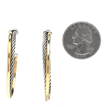 David Yurman Sterling Silver 18K Yellow Gold 44mm Extra Large Crossover Cable Hoop Earrings 2 of 4