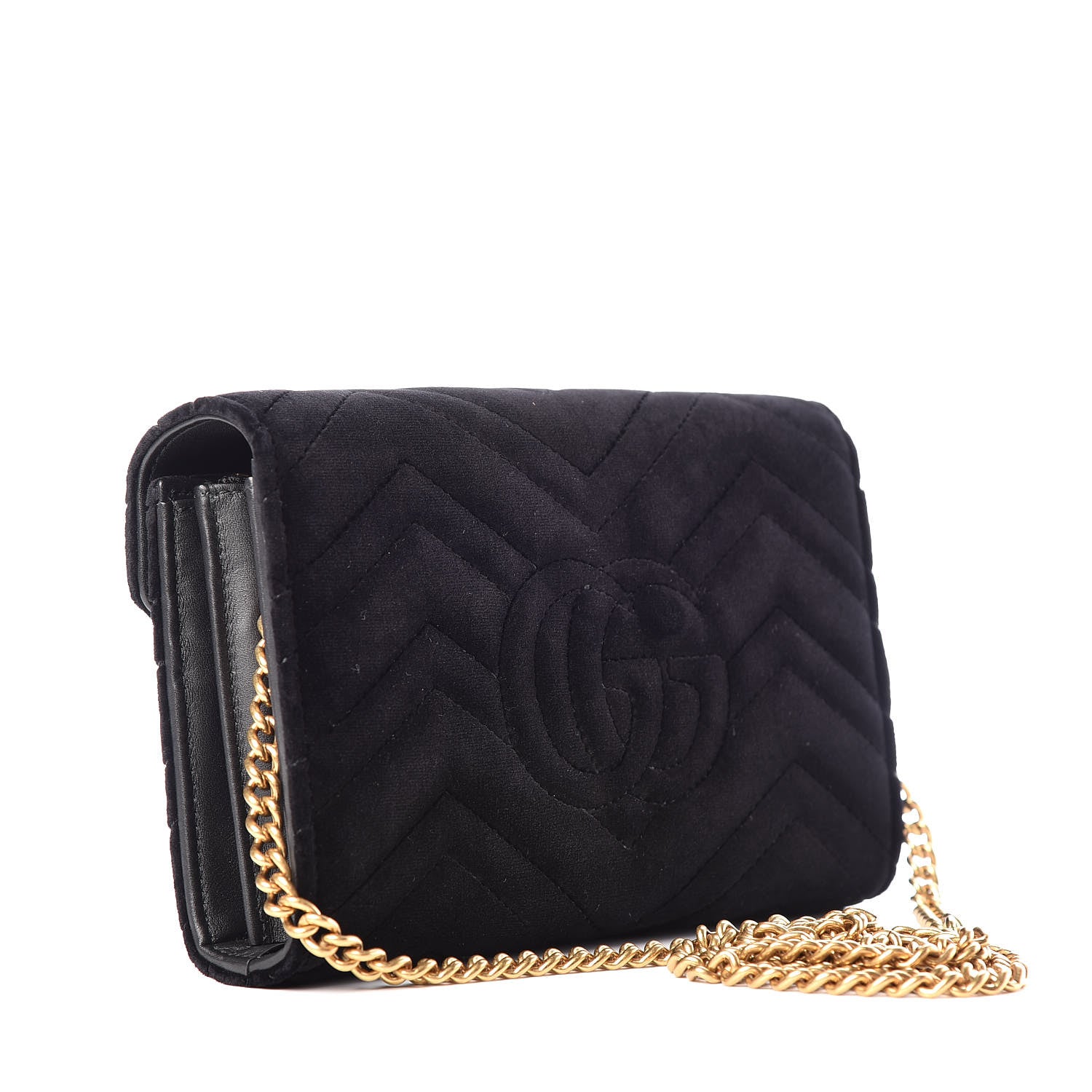 Gucci Velvet Matelasse GG Marmont Chain Wallet Black 3 of 11