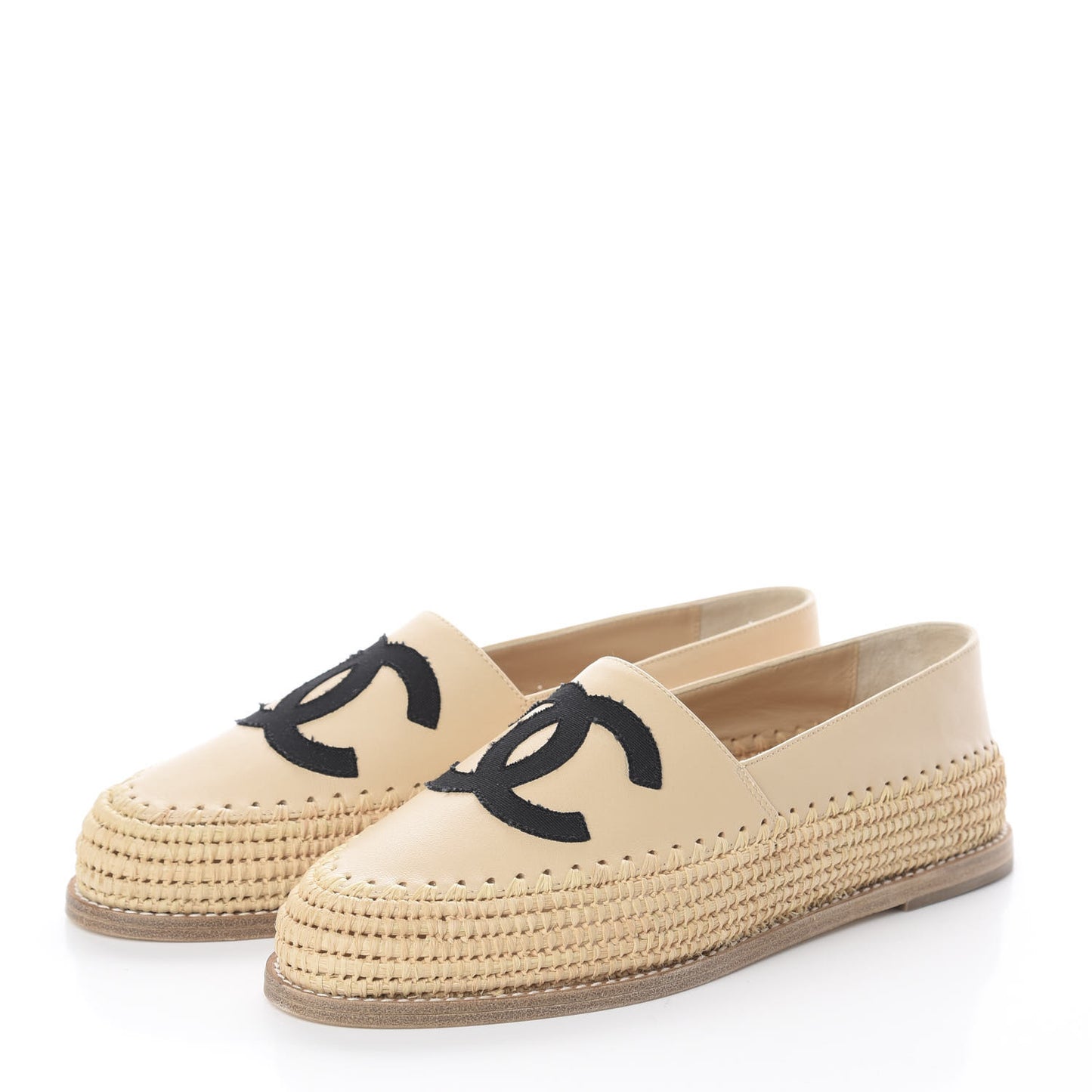 Lambskin Grosgrain CC Espadrilles 37 Beige Black