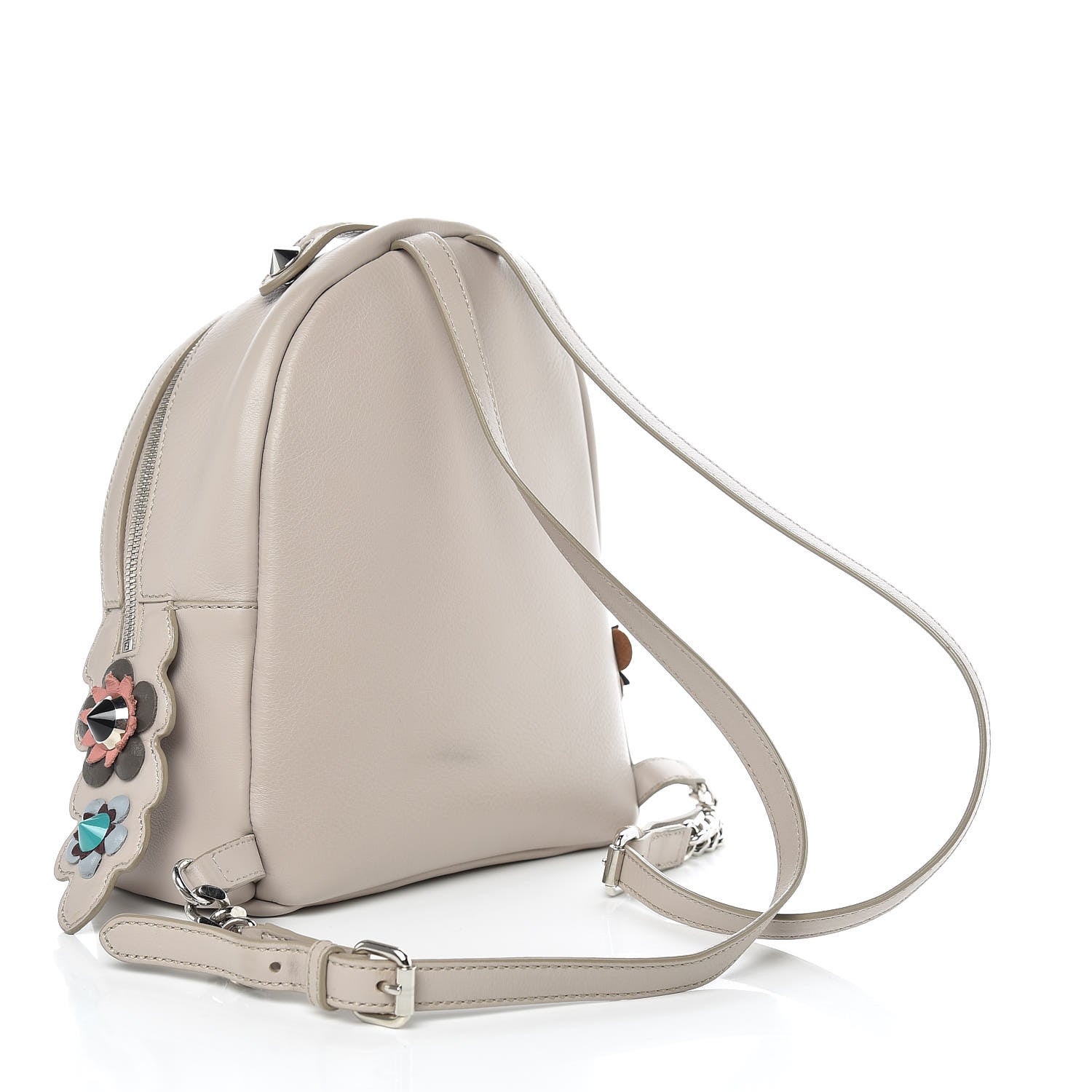 Fendi Vitello Dolce Flowerland Studded Mini Backpack Grigio Polvere Multicolor 3 of 11