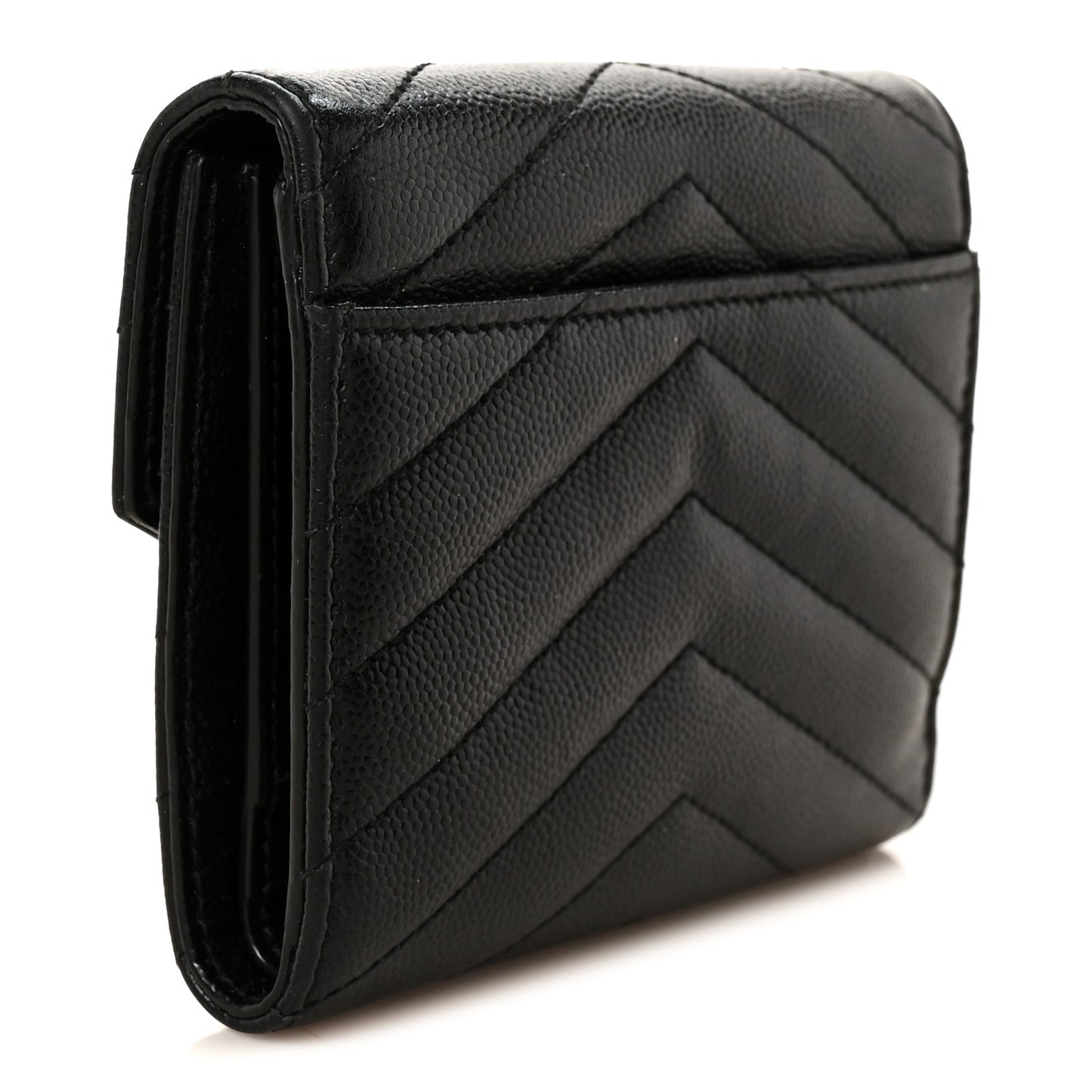 Grain De Poudre Matelasse Chevron Monogram Compact Tri Fold Wallet Black