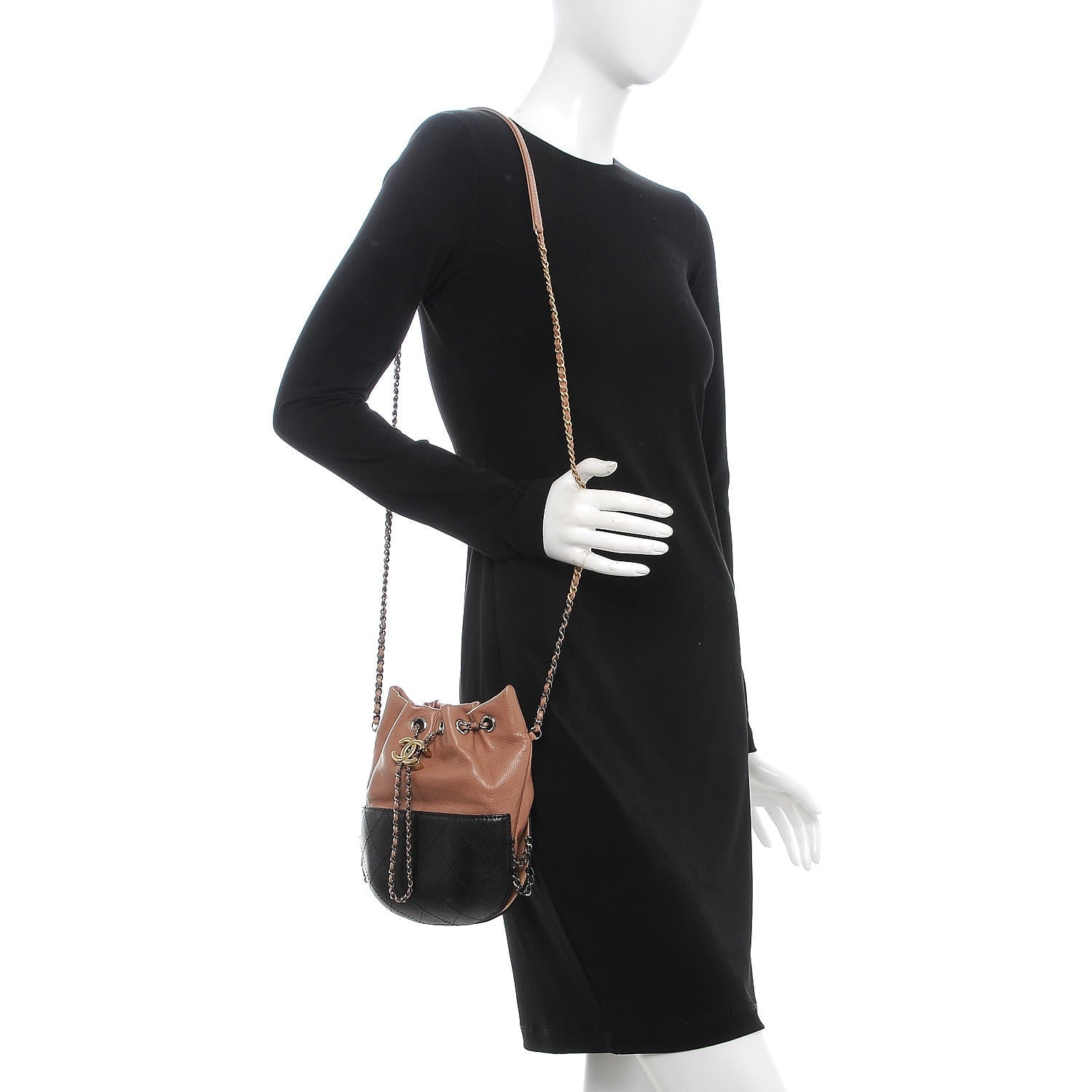 Chanel Calfskin Quilted Small Gabrielle Bucket Beige Black 2 of 8