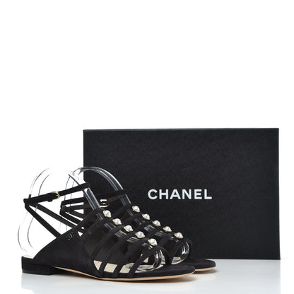 Chanel Suede Pearl Sandals 39 Black 11 of 11