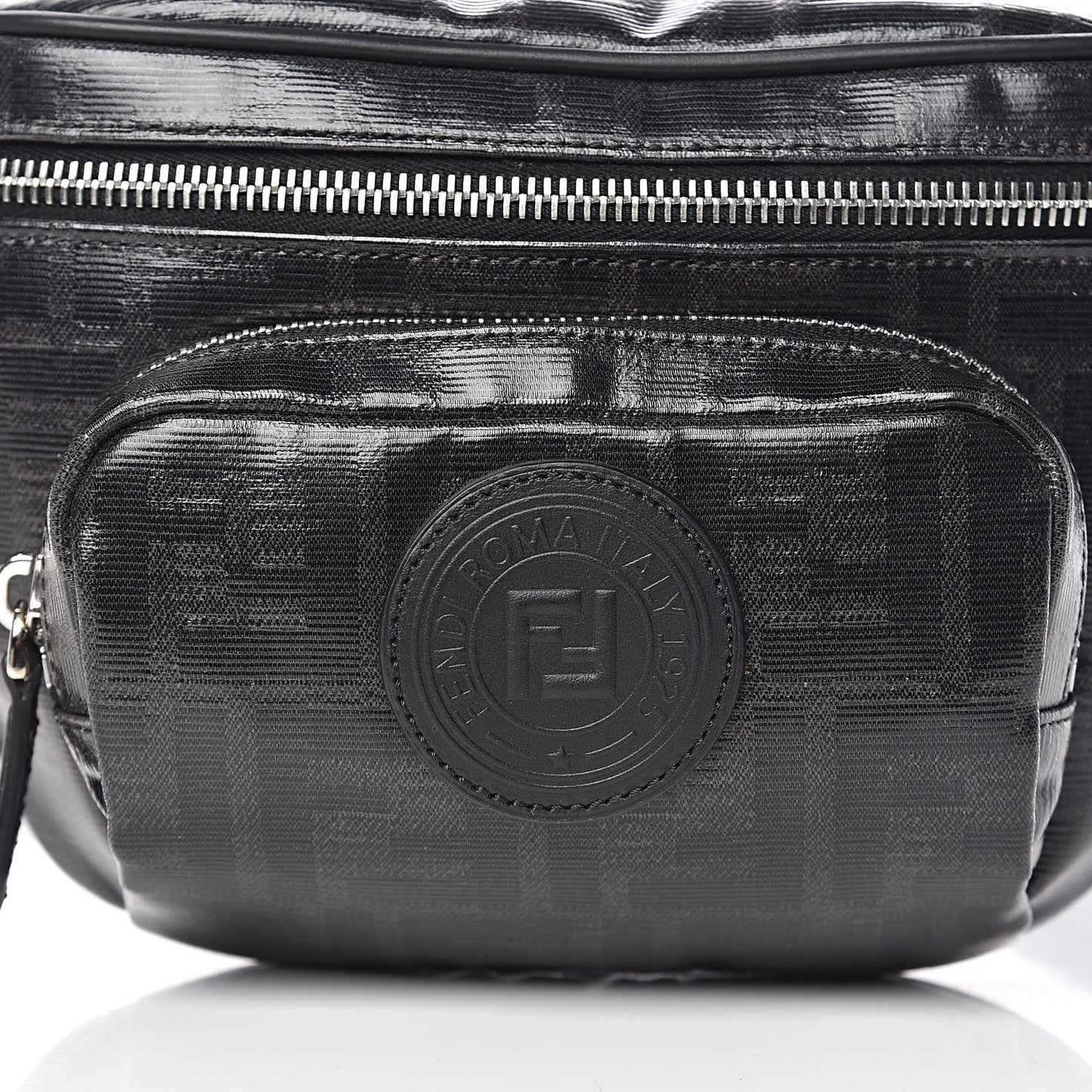 Glazed Fabric Vitello Century FF 1974 Stamp Patch Pocket Belt Bag Black