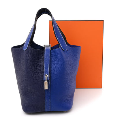 Hermes Taurillon Clemence Casaque Picotin Lock 18 PM Bleu Electrique Bleu Encre 12 of 12