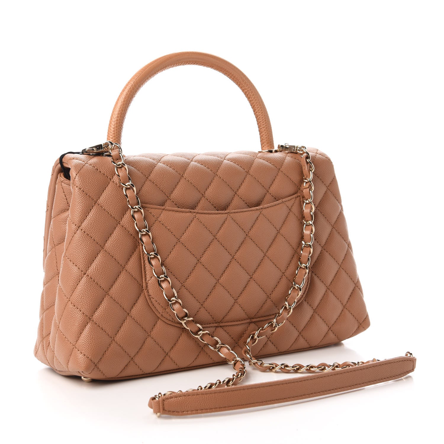 Chanel Caviar Quilted Lizard Embossed Small Coco Handle Flap Brown 3 of 10