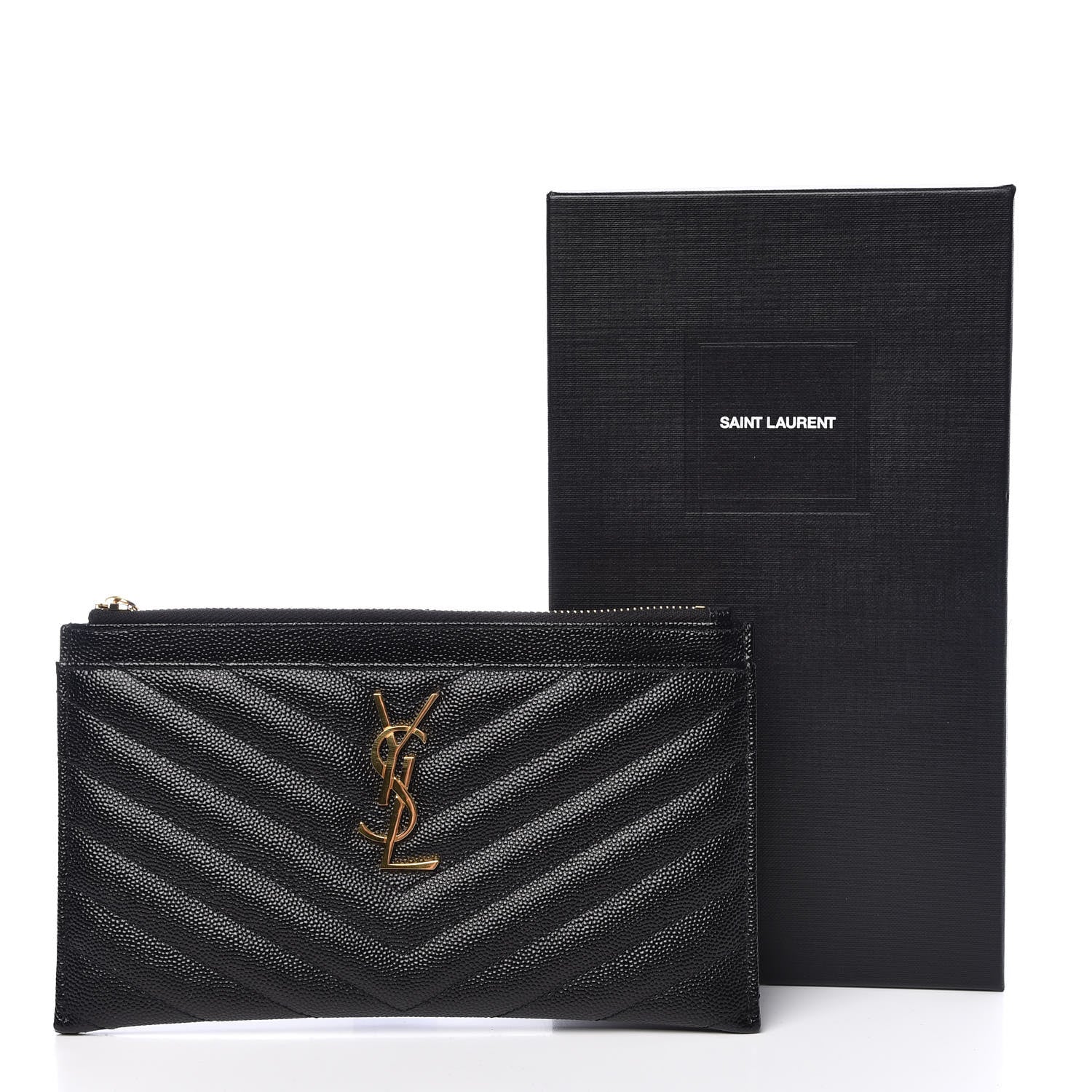 Saint Laurent Grain De Poudre Chevron Monogram Bill Pouch Black 8 of 8