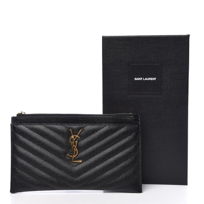 Saint Laurent Grain De Poudre Chevron Monogram Bill Pouch Black 8 of 8