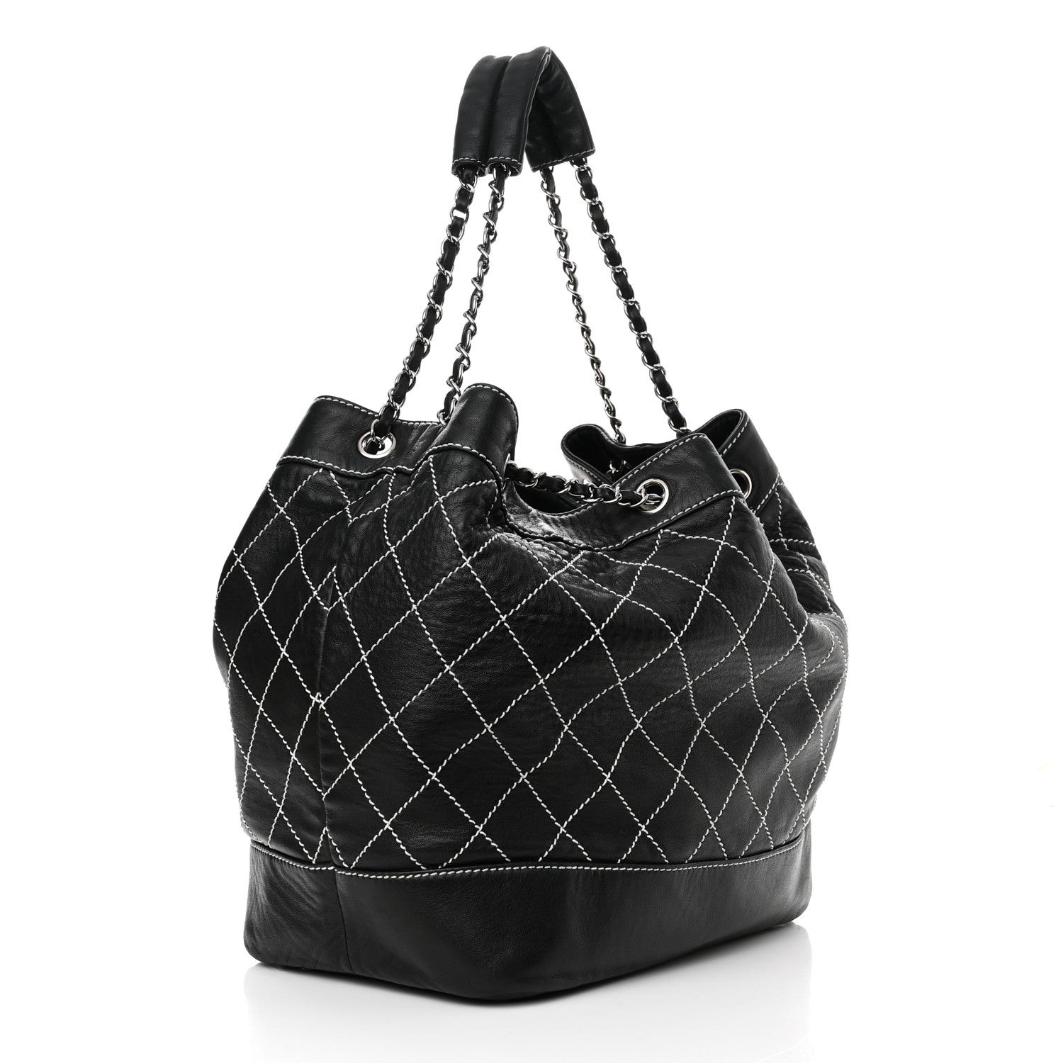 Chanel Calfskin Contrast Stitch Surpique Bucket Bag Black 3 of 10