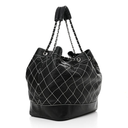 Chanel Calfskin Contrast Stitch Surpique Bucket Bag Black 3 of 10