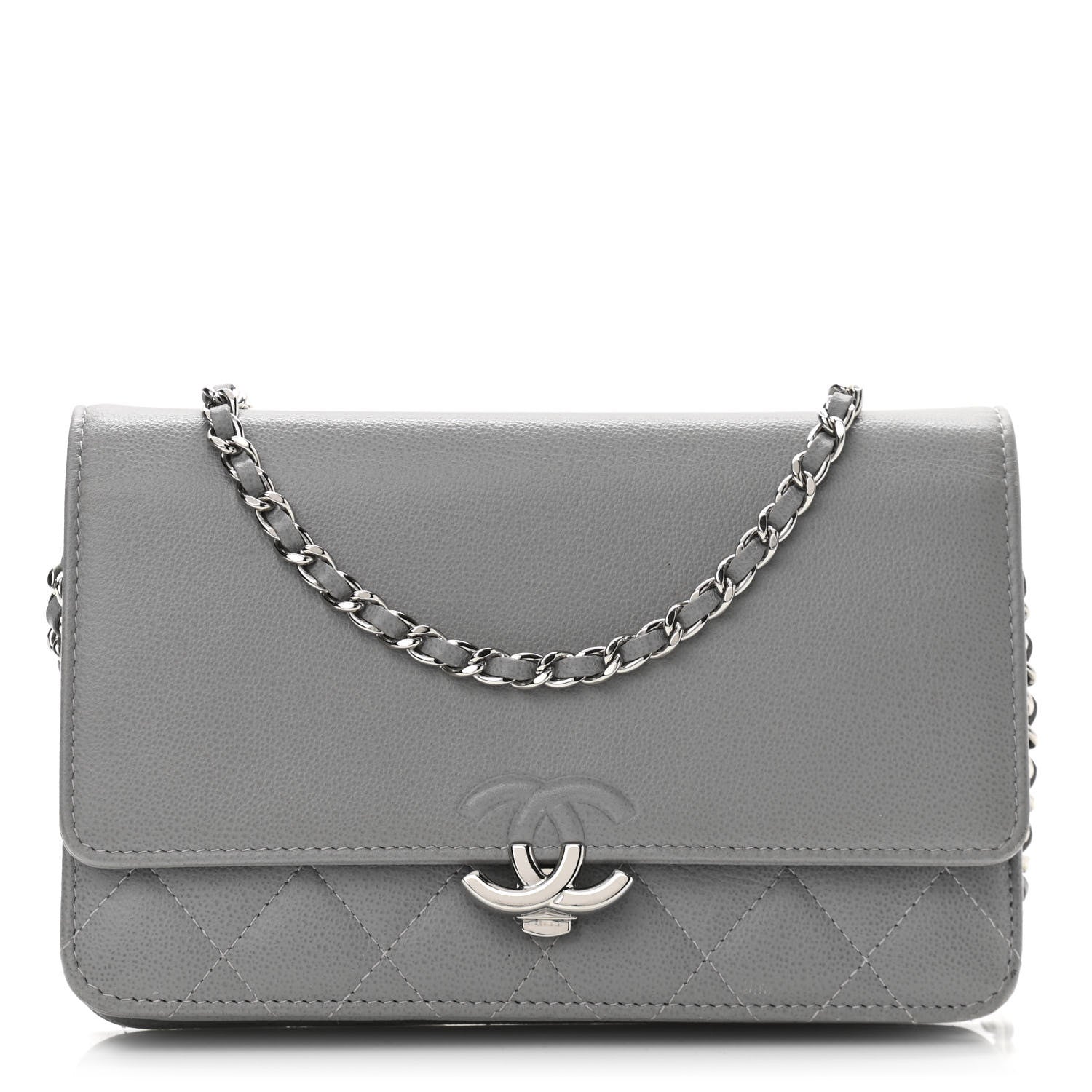 Chanel Grained Calfskin Quilted CC Box Wallet On Chain WOC Grey 1 of 10