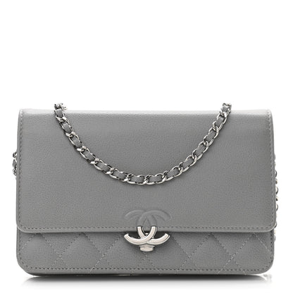 Chanel Grained Calfskin Quilted CC Box Wallet On Chain WOC Grey 1 of 10