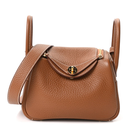 Hermes Taurillon Clemence Mini Lindy 20 Gold 1 of 9