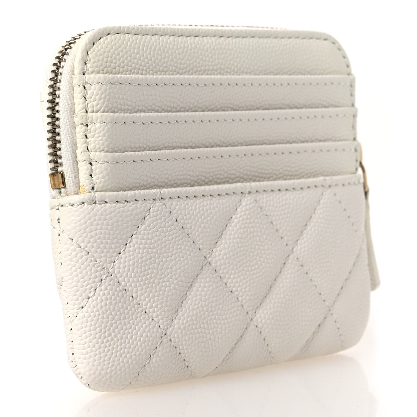 Caviar Quilted Zip Card Holder Wallet White