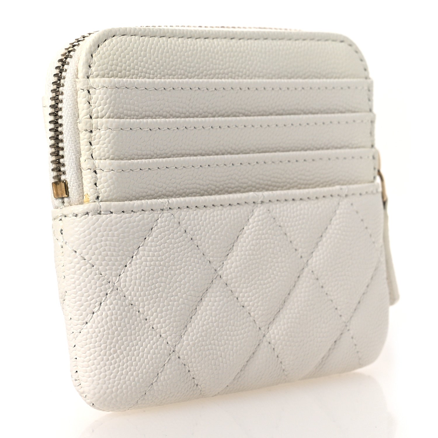 Chanel Caviar Quilted Zip Card Holder Wallet White 4 of 16