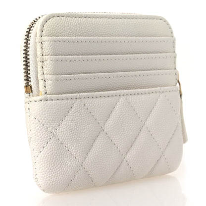 Chanel Caviar Quilted Zip Card Holder Wallet White 4 of 16
