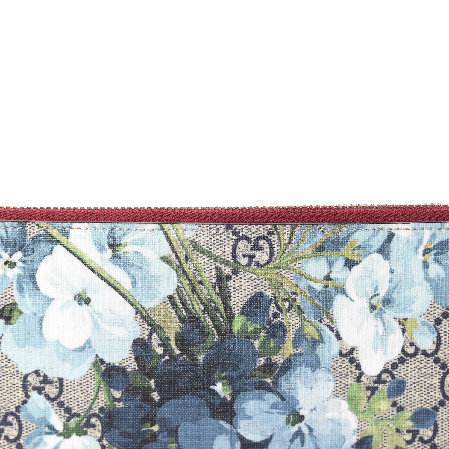 Gucci GG Supreme Monogram Blooms Suede Large Zip Pouch Blue 9 of 10