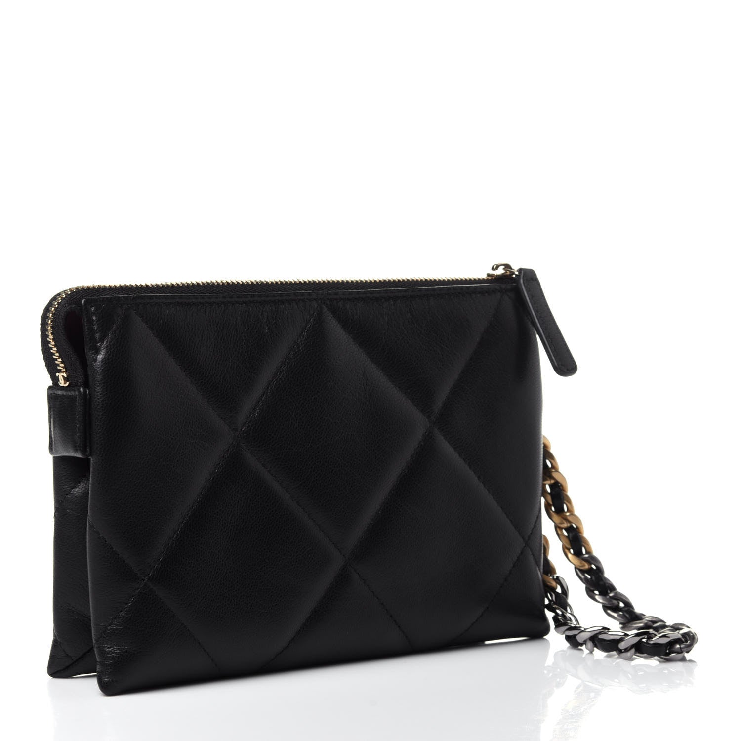 Chanel Shiny Goatskin Quilted Small Chanel 19 Pouch With Handle Black 2 of 4