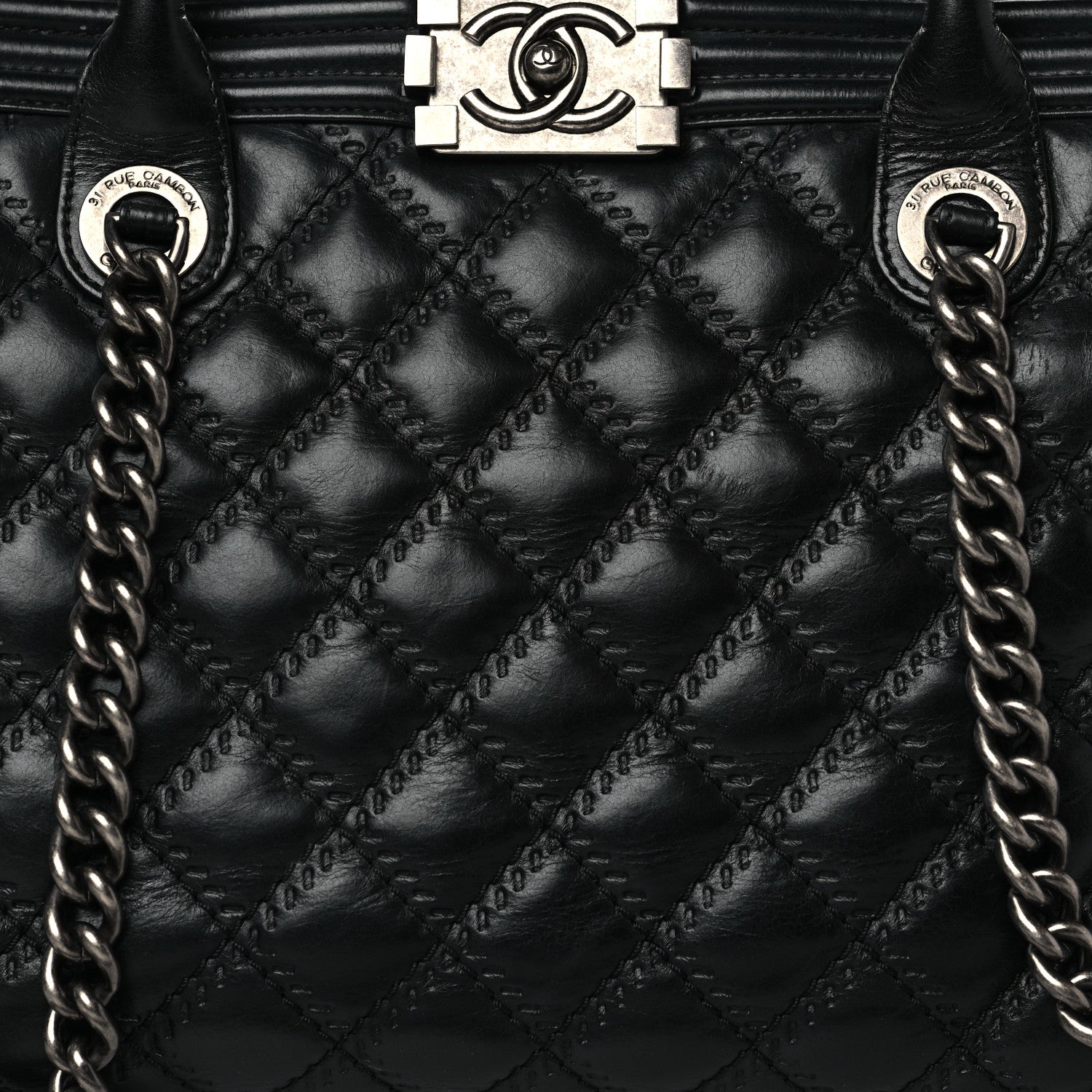 Chanel Calfskin Quilted Double Stitch Large Boy Tote Black 8 of 11