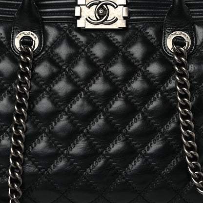 Chanel Calfskin Quilted Double Stitch Large Boy Tote Black 8 of 11