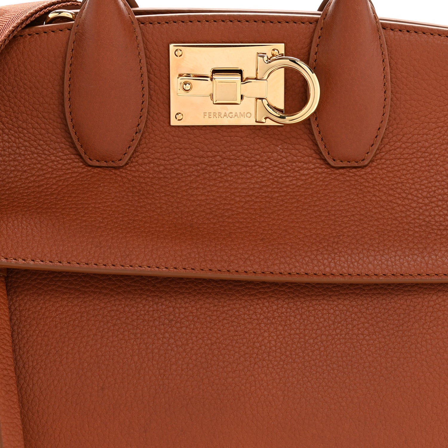 Salvatore Ferragamo Calfskin Medium Studio Soft Bag Cognac 1794343