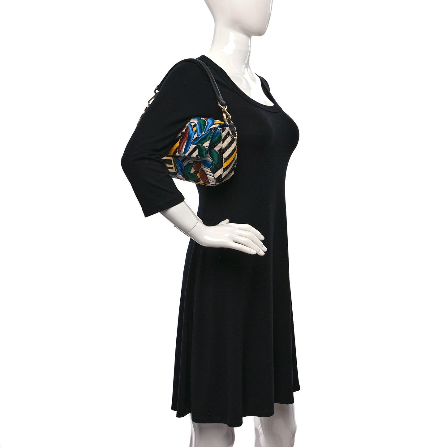 Beaded Vitello Dolce Leaf Embroidered Baguette Multicolor Black