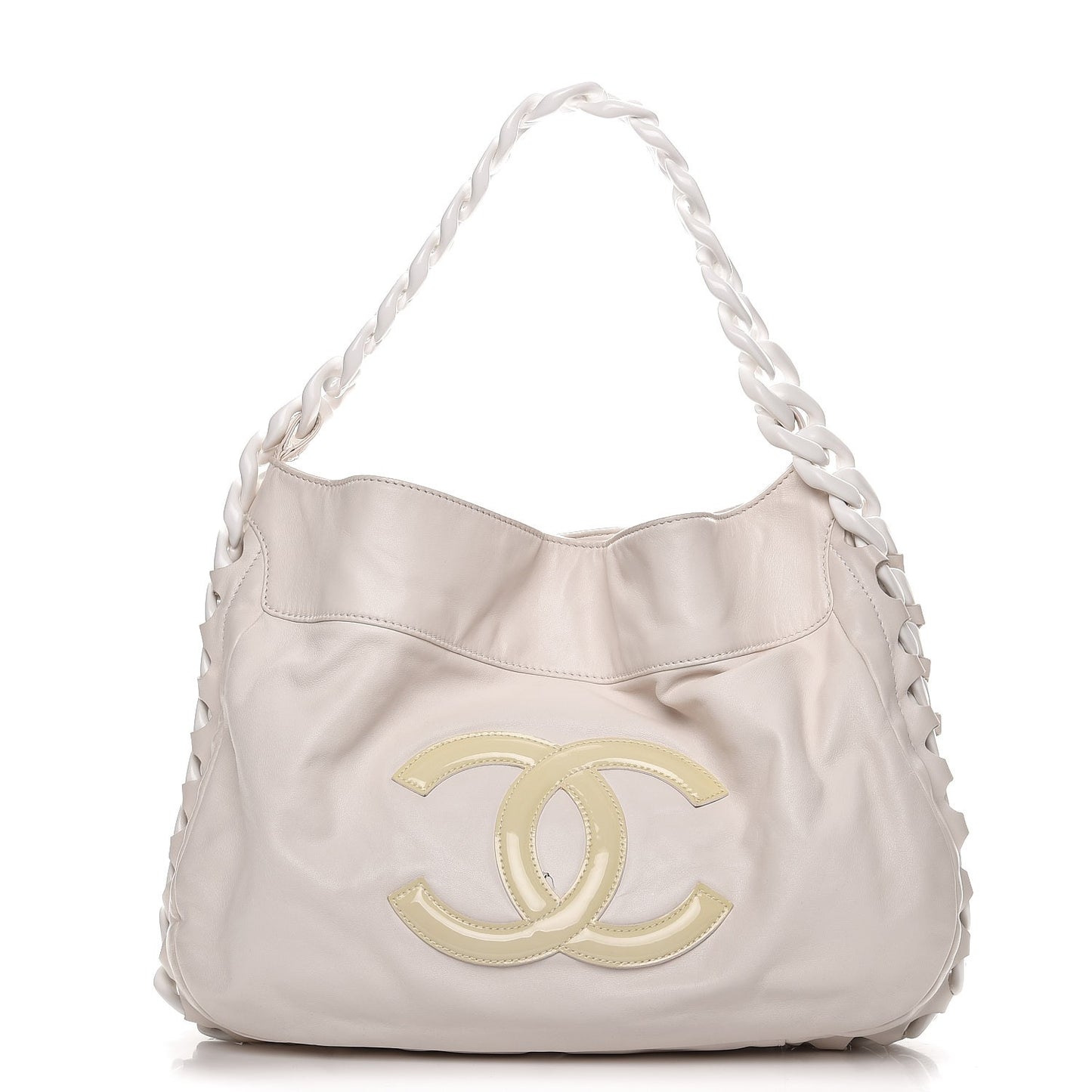Calfskin Modern Chain Rhodoid Hobo White