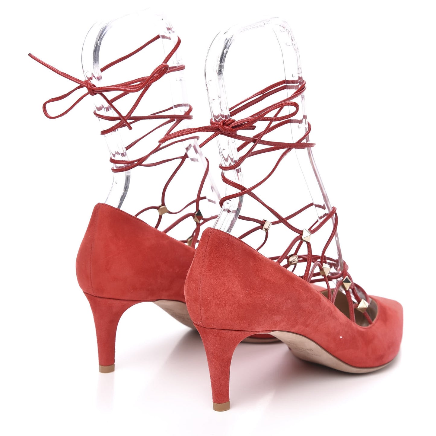 Suede Rockstud Gladiator Lace Up Pumps 36.5 Rosso Valentino