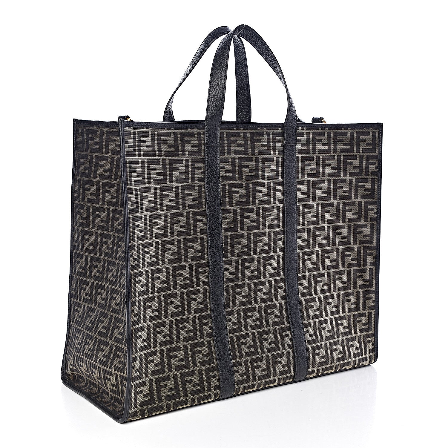 Fendi Fabric Jacquard Cuoio Roma FF Metallic Thread Karligraphy Tote Gold Black 3 of 10