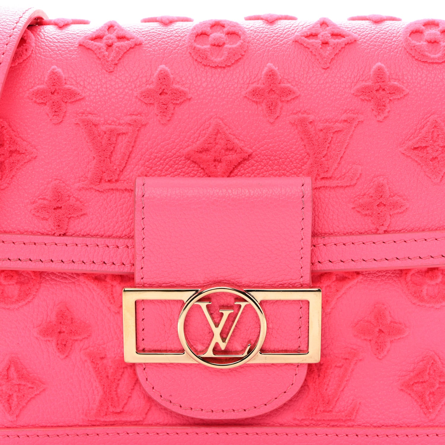 Louis Vuitton Grained Calfskin Tufted Monogram Mini Dauphine Fluo Pink 8 of 10