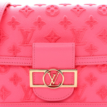 Louis Vuitton Grained Calfskin Tufted Monogram Mini Dauphine Fluo Pink 8 of 10
