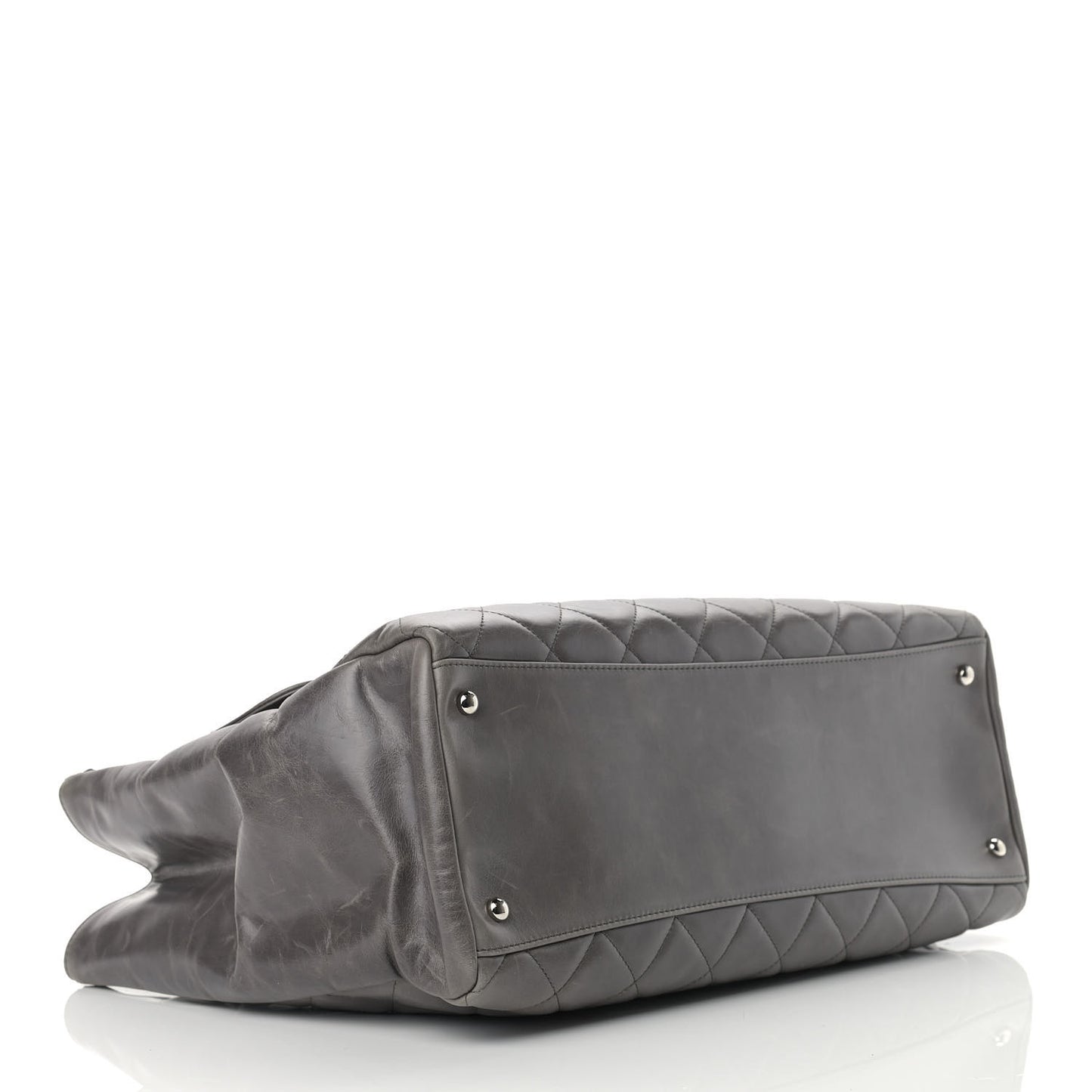 Glazed Calfskin Quilted Large CC Delivery Tote Grey