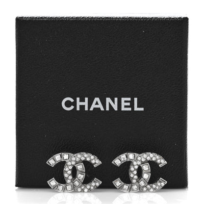 Chanel Baguette Crystal CC Earrings Silver 5 of 5