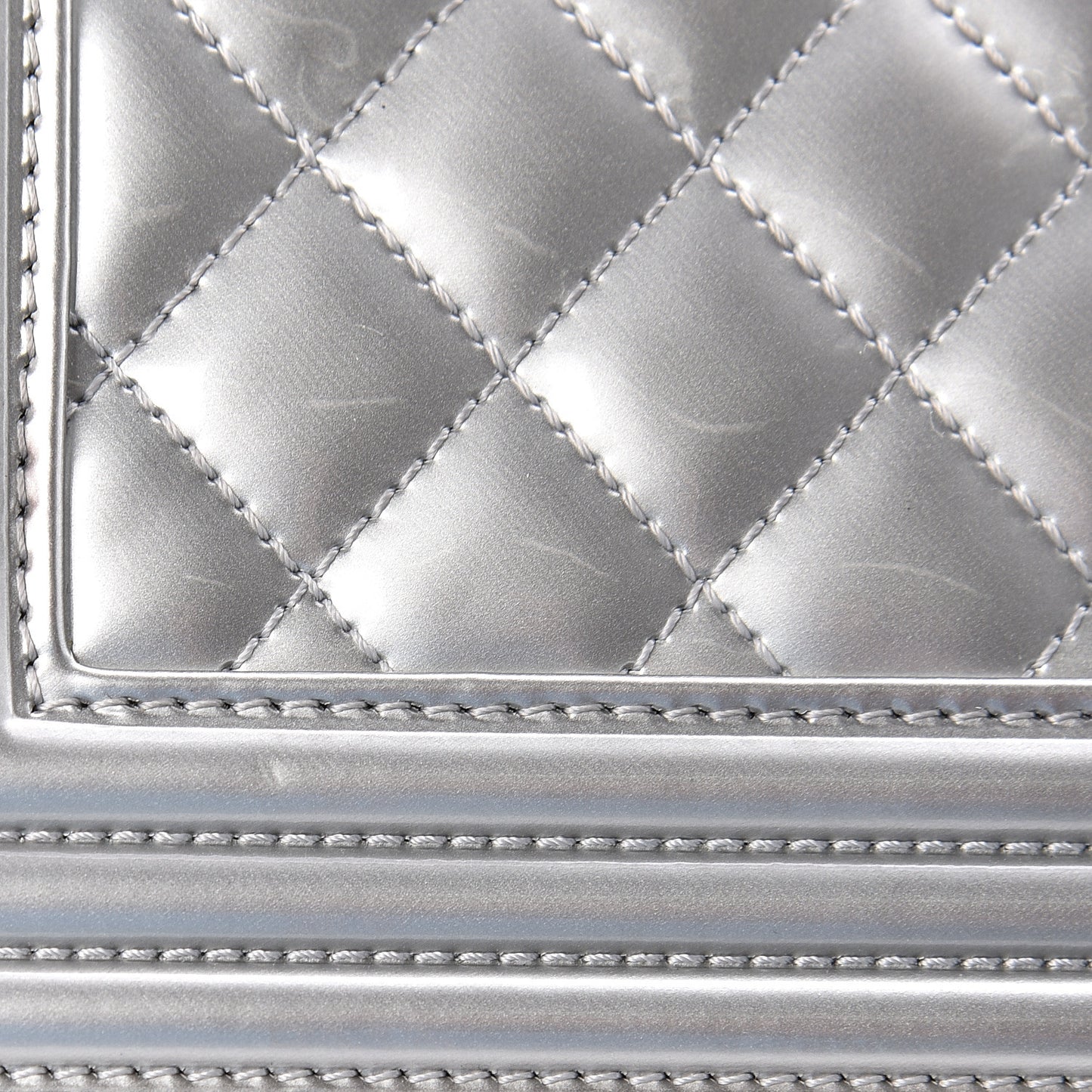 Metallic Patent Calfskin Quilted Small Boy Flap Silver