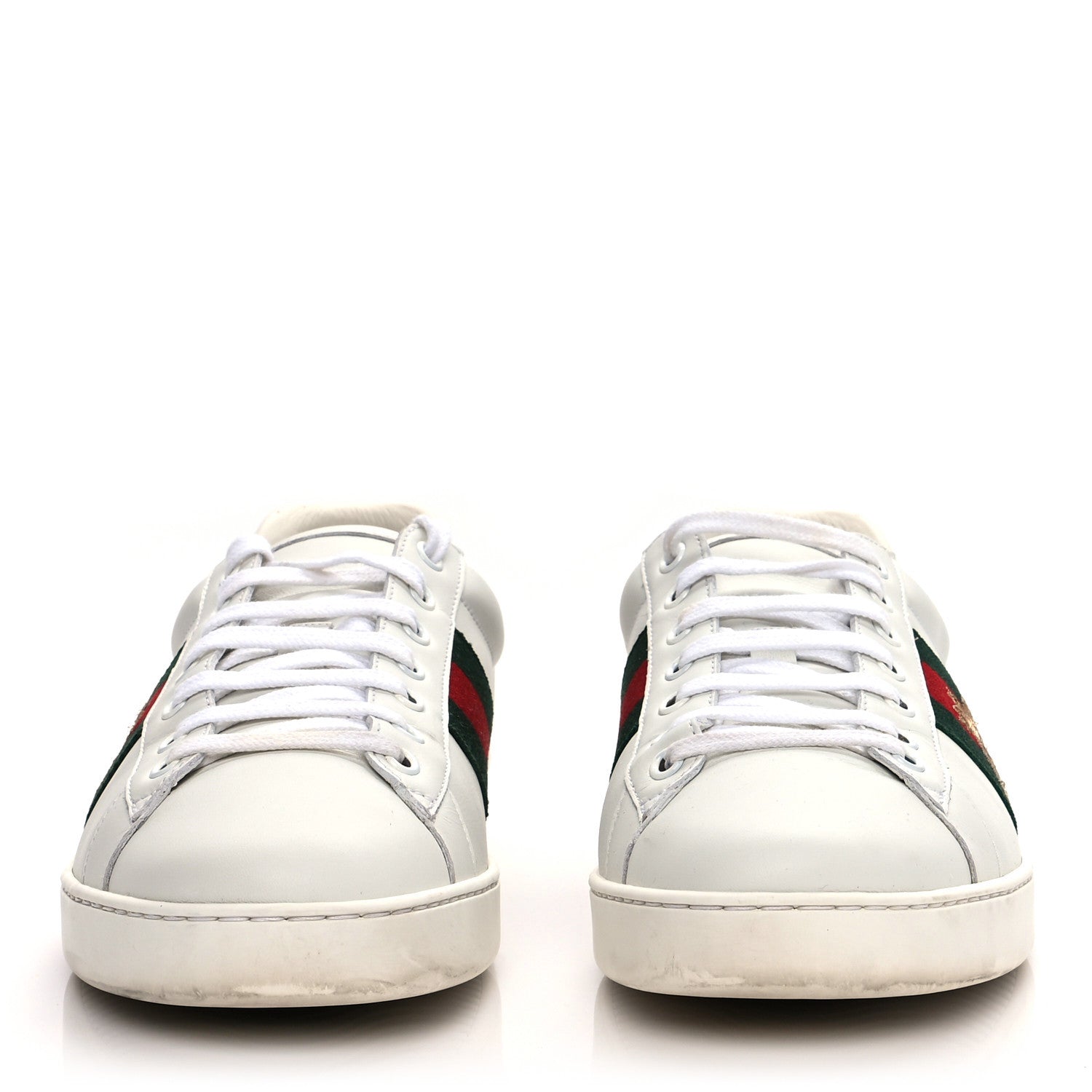 Gucci Miro Soft Calfskin Laminated Ayers Web Bee Embroidered Mens Ace Sneakers 9 White Red Flame Green 2 of 12