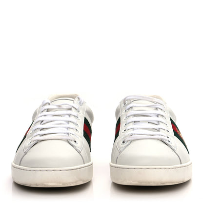 Gucci Miro Soft Calfskin Laminated Ayers Web Bee Embroidered Mens Ace Sneakers 9 White Red Flame Green 2 of 12