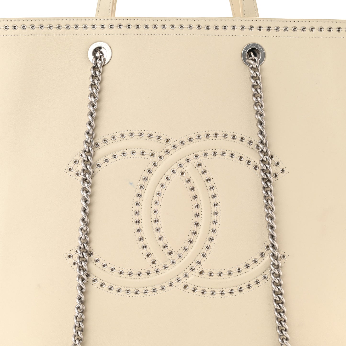 Calfskin Large Coco Eyelets Shopping Tote White