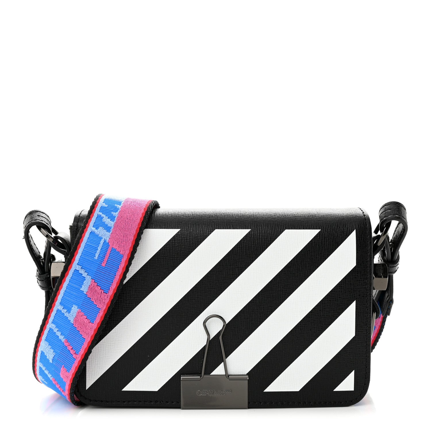 Off-White Saffiano Striped Mini Diag Binder Clip Bag Black White Indus 1 of 11