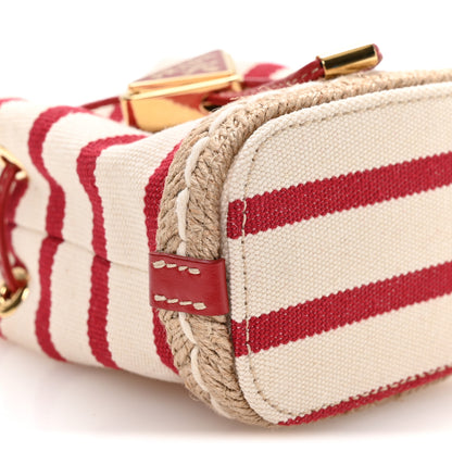 Prada Canvas Stripe Metal Triangle Logo Mini Drawcord Pouch Shoulder Bag Avorio Rosso 9 of 10