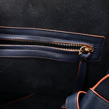 Celine Drummed Leather Medium Phantom Luggage Royal Blue Orange Trim 7 of 10