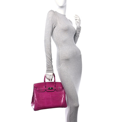 Hermes Shiny Porosus Crocodile Birkin 35 Rose Scheherazade 2 of 11