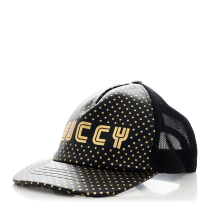 Gucci X SEGA Calfskin GUCCY Stars Baseball Hat M Black Gold 1 of 9