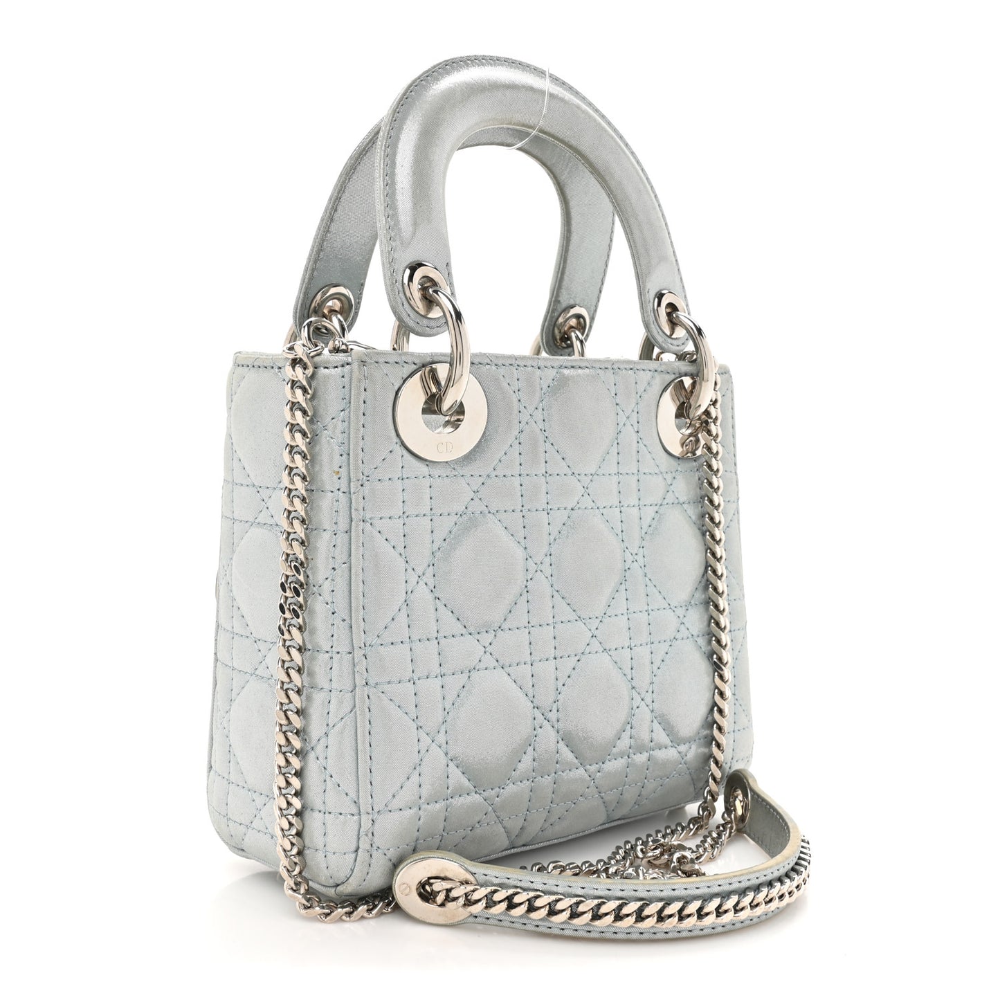 Metallic Lambskin Cannage Mini Lady Dior Light Blue