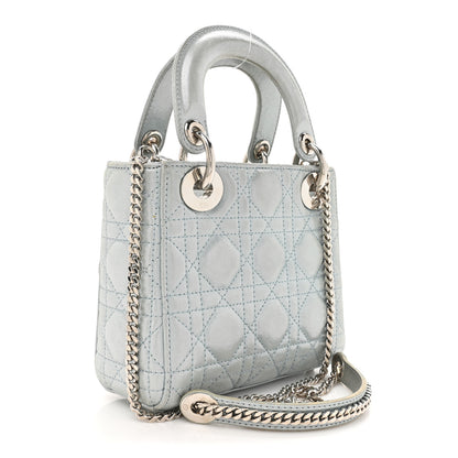 Christian Dior Metallic Lambskin Cannage Mini Lady Dior Light Blue 2 of 16