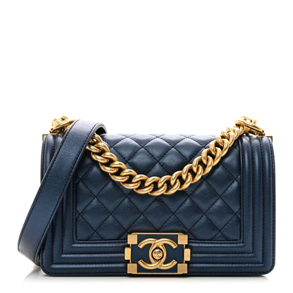 Chanel Metallic Calfskin Quilted Small Boy Flap Blue 1 of 10